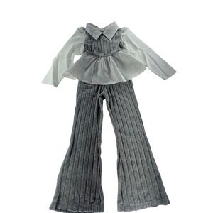 Shein Girls 6Y rGray Ribbed Flare Pants Set Bell Sleeve‎ Peplum Top Kids Outfit